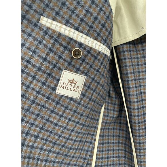 Peter Millar Size Large Sport Coat Wool Plaid Two Button Elbow Patches Blazer - Picture 10 of 15
